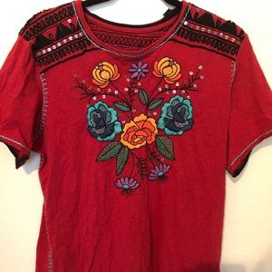 Double D Ranch Red Tshirt with Flowers